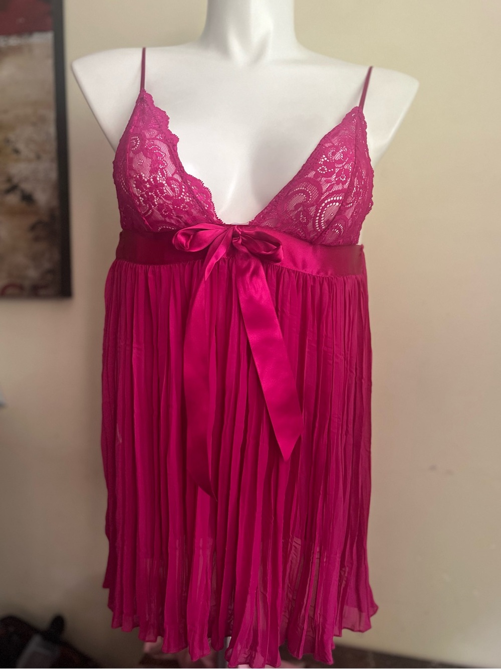 Victoria's Secret Hot Pink Lace & Satin Babydoll